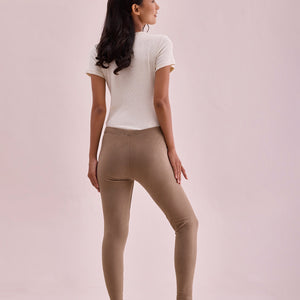 Women Solid Beige Mid Rise Warm Suede Legging