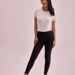Women Solid Black Mid Rise Warm Suede Legging