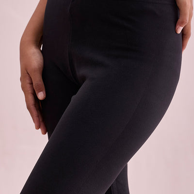 Women Solid Black Mid Rise Warm Suede Legging