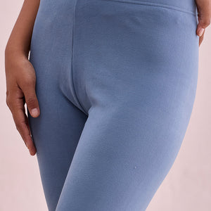 Women Solid Blue Mid Rise Warm Suede Legging