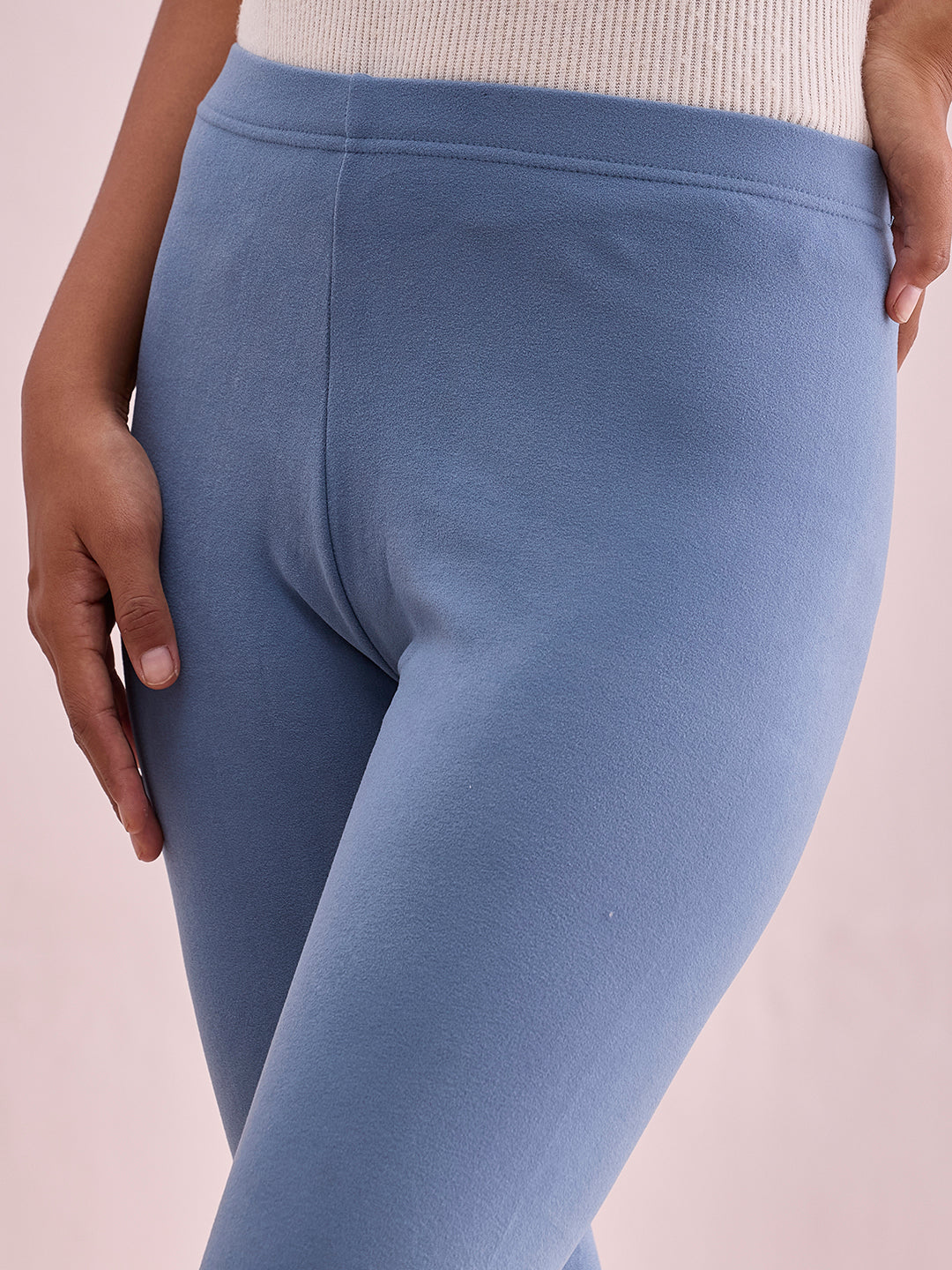 Women Solid Blue Mid Rise Warm Suede Legging