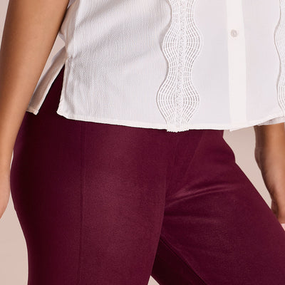 Women Solid Maroon Mid Rise Warm Suede Legging
