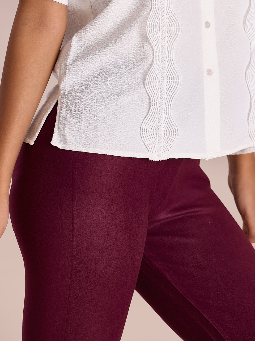 Women Solid Maroon Mid Rise Warm Suede Legging