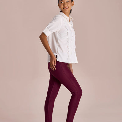 Women Solid Maroon Mid Rise Warm Suede Legging