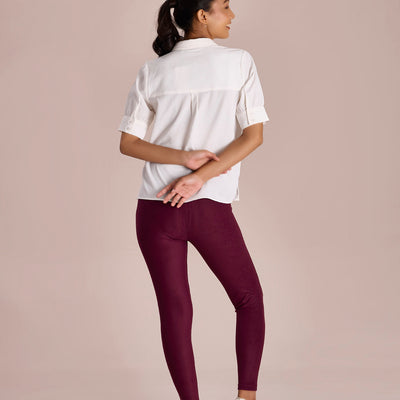 Women Solid Maroon Mid Rise Warm Suede Legging