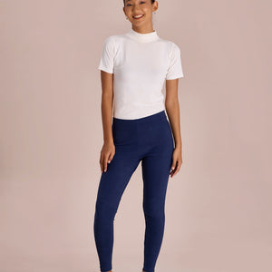Women Solid Navy Mid Rise Warm Suede Legging