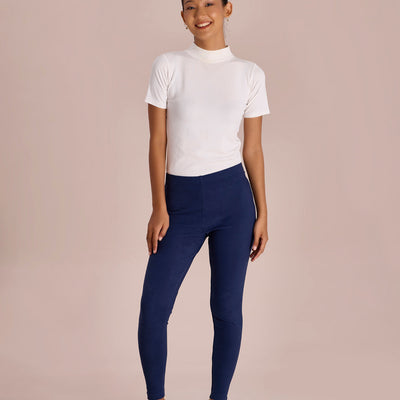 Women Solid Navy Mid Rise Warm Suede Legging