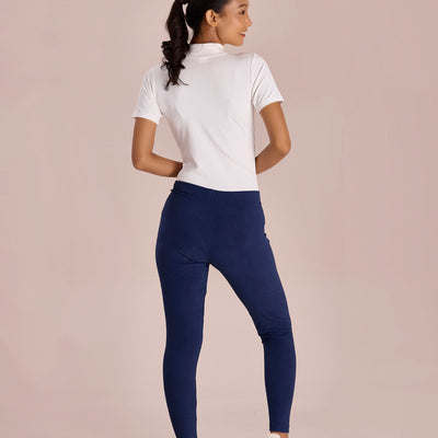 Women Solid Navy Mid Rise Warm Suede Legging