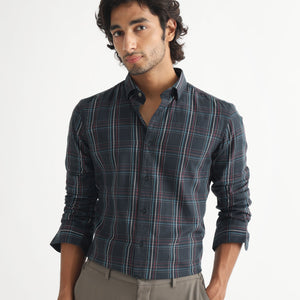 Rare Rabbit Men's Lome Navy Cotton Fabric Full Sleeves Checks Shirt