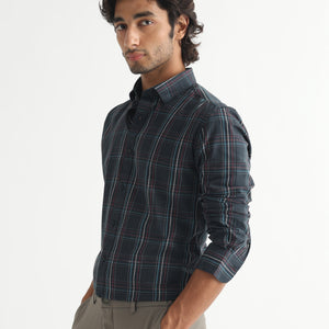 Rare Rabbit Men's Lome Navy Cotton Fabric Full Sleeves Checks Shirt