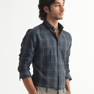 Rare Rabbit Men's Lome Navy Cotton Fabric Full Sleeves Checks Shirt