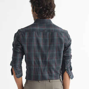 Rare Rabbit Men's Lome Navy Cotton Fabric Full Sleeves Checks Shirt