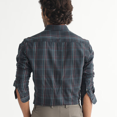 Rare Rabbit Men's Lome Navy Cotton Fabric Full Sleeves Checks Shirt