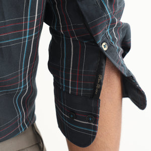 Rare Rabbit Men's Lome Navy Cotton Fabric Full Sleeves Checks Shirt
