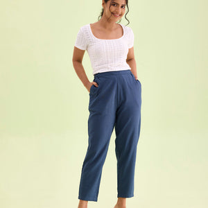 Women Stripe Blue Printed Pencil Pant