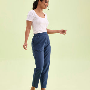 Women Stripe Blue Printed Pencil Pant