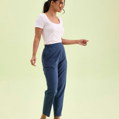 Women Stripe Blue Printed Pencil Pant