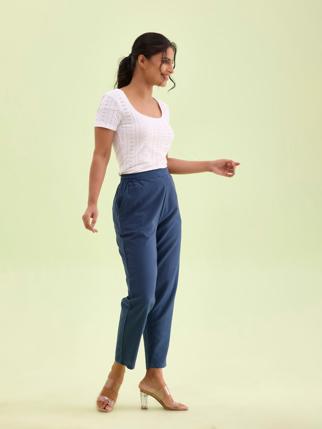 Women Stripe Blue Printed Pencil Pant