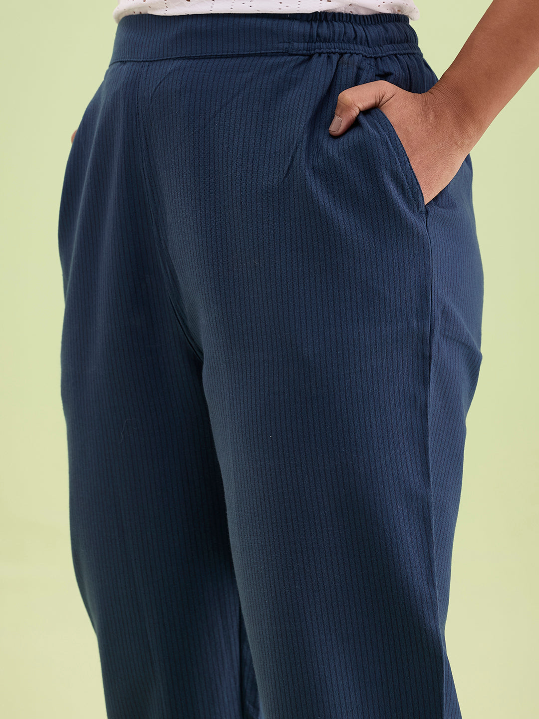 Women Stripe Blue Printed Pencil Pant
