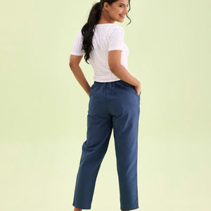 Women Stripe Blue Printed Pencil Pant