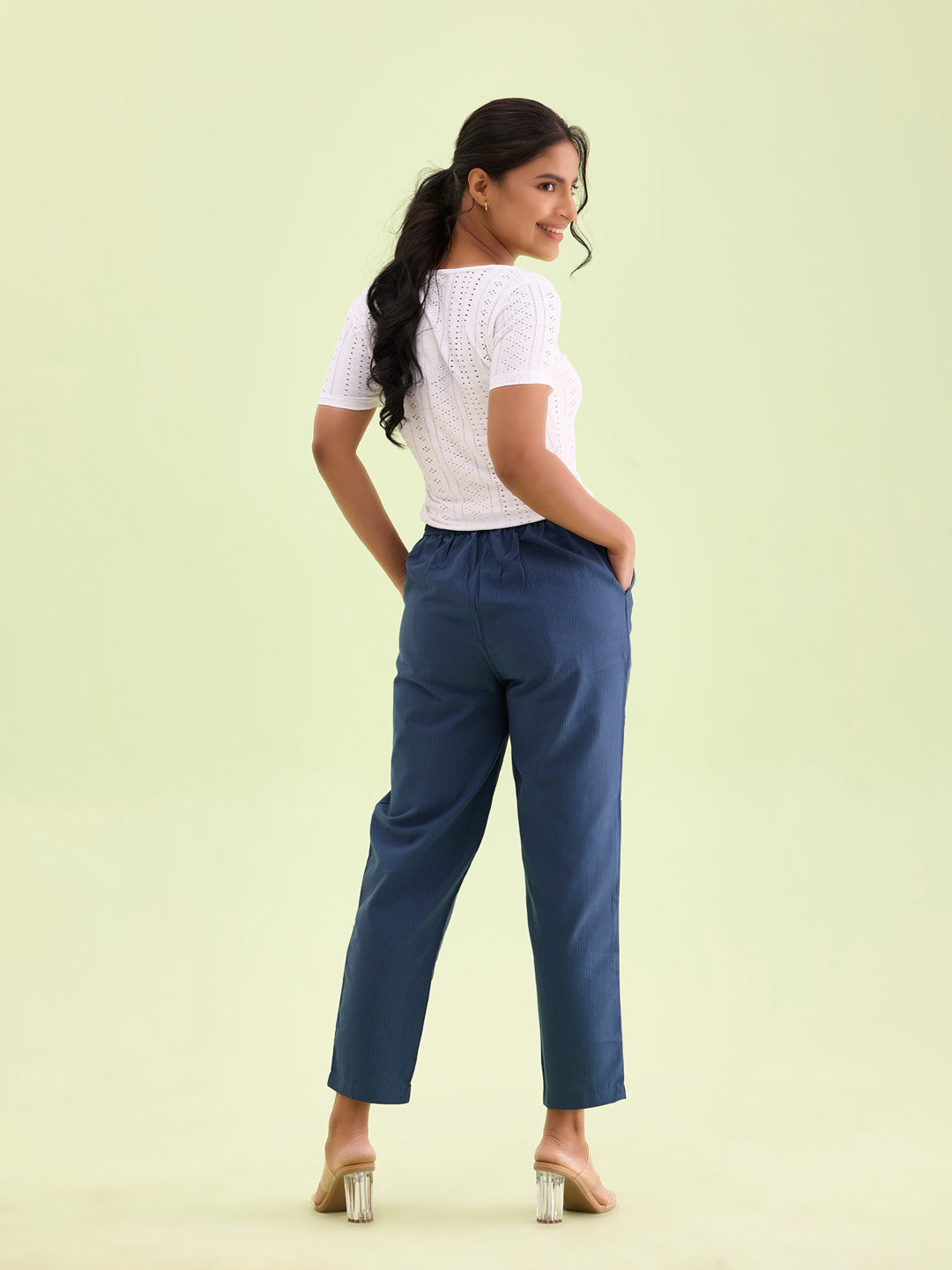 Women Stripe Blue Printed Pencil Pant