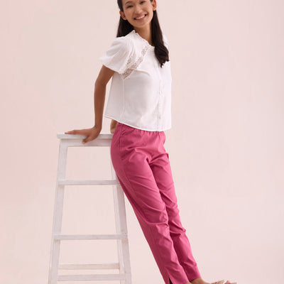 Women Solid Dark Pink Cotton Pencil Pant