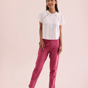 Women Solid Dark Pink Cotton Pencil Pant