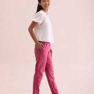 Women Solid Dark Pink Cotton Pencil Pant