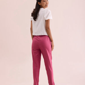 Women Solid Dark Pink Cotton Pencil Pant