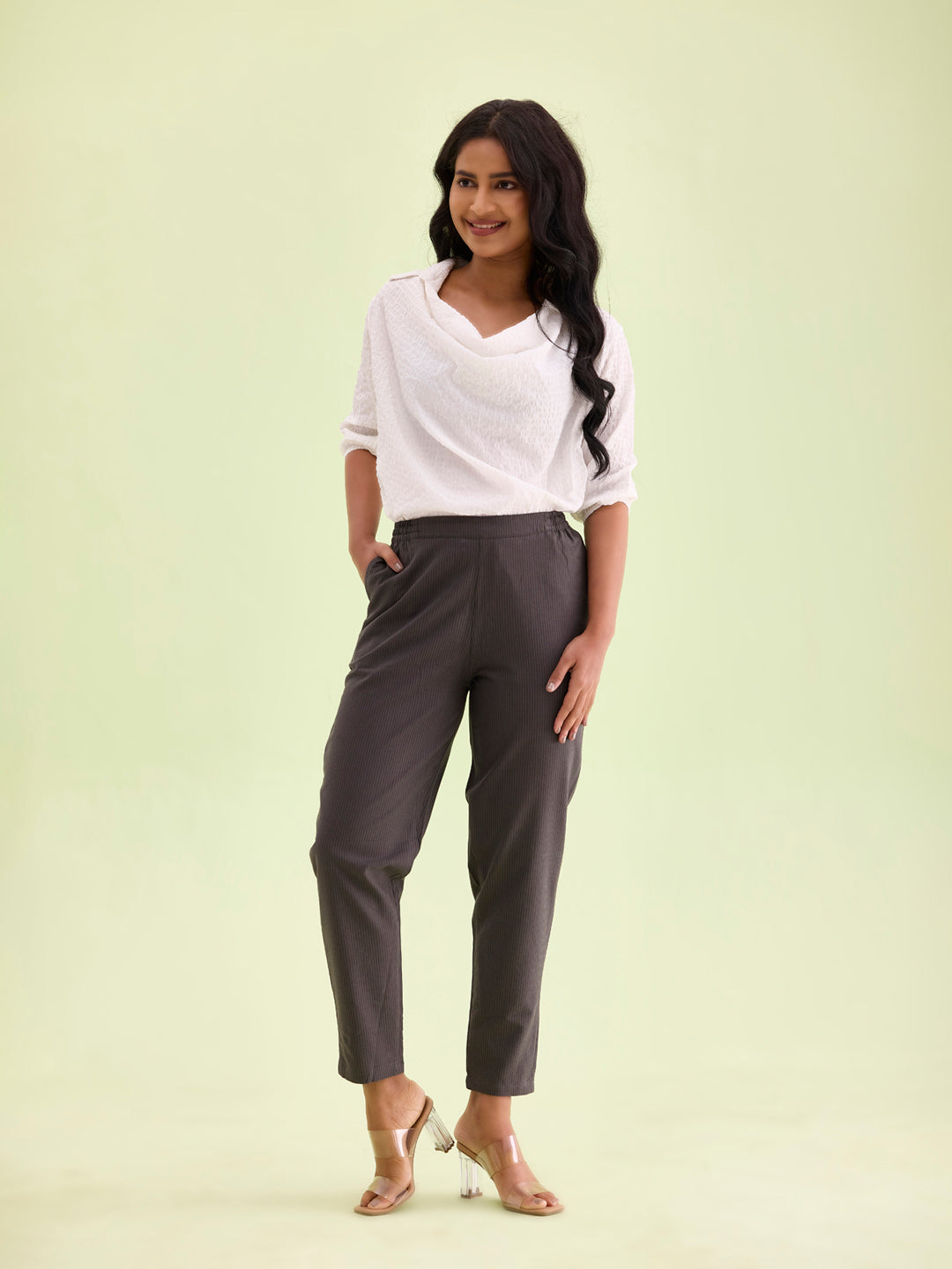 Women Stripe Grey Printed Pencil Pant