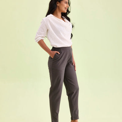 Women Stripe Grey Printed Pencil Pant