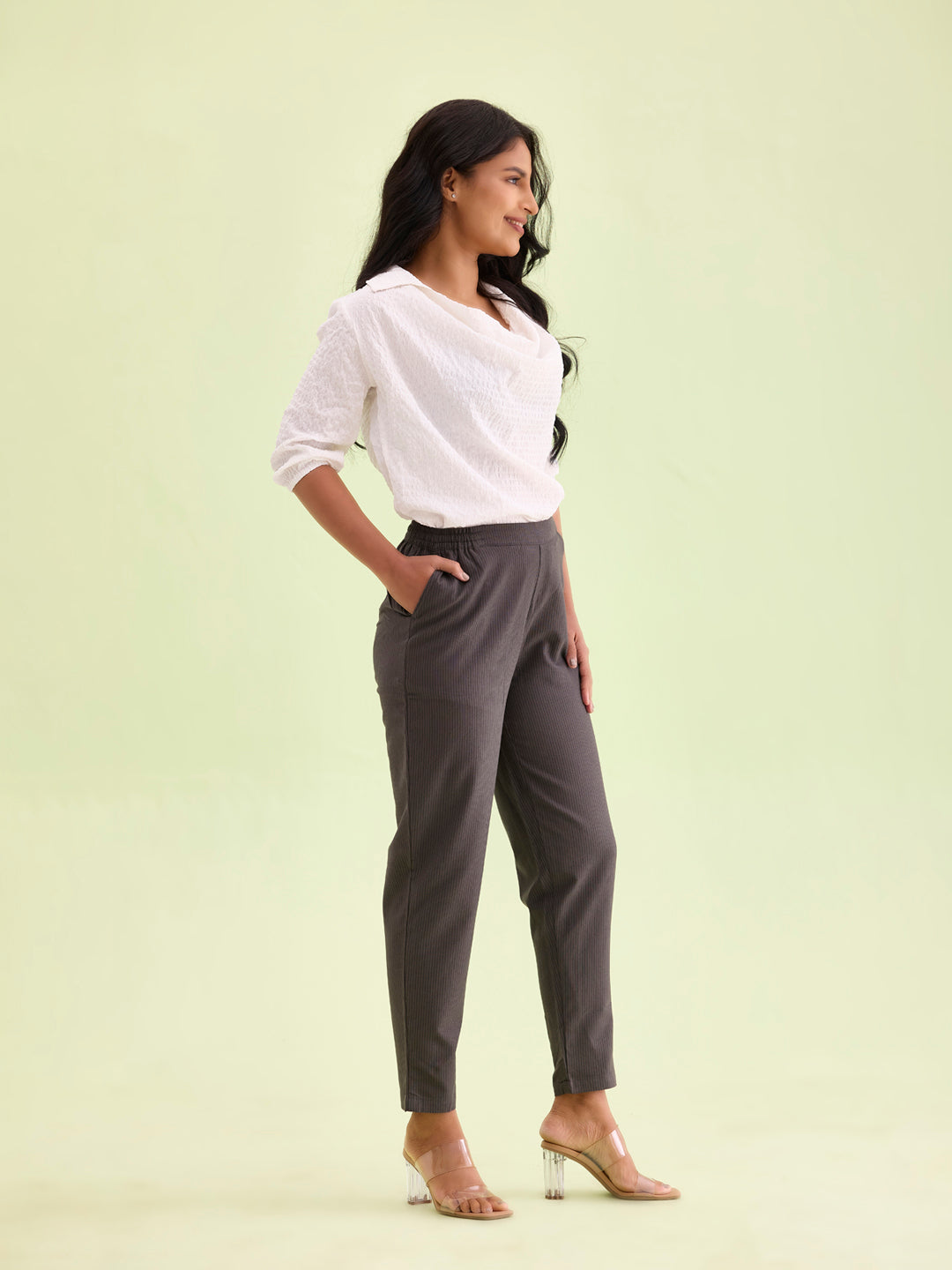 Women Stripe Grey Printed Pencil Pant