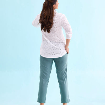 Women Solid Leaf Green Cotton Pencil Pant