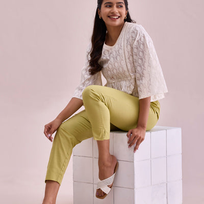 Women Solid Light Pista Cotton Pencil Pant