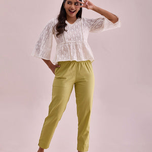 Women Solid Light Pista Cotton Pencil Pant