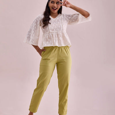 Women Solid Light Pista Cotton Pencil Pant