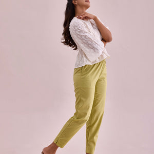 Women Solid Light Pista Cotton Pencil Pant