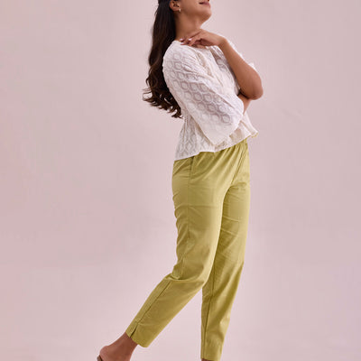 Women Solid Light Pista Cotton Pencil Pant