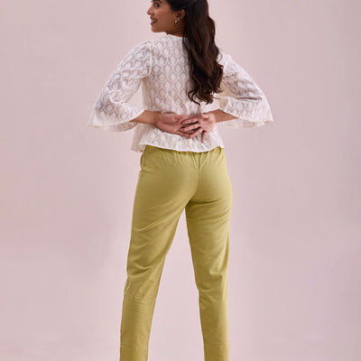 Women Solid Light Pista Cotton Pencil Pant