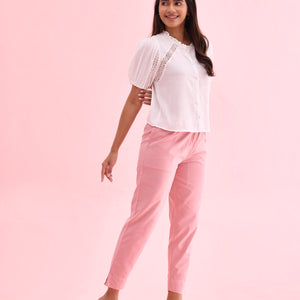 Women Solid Light Pink Cotton Pencil Pant