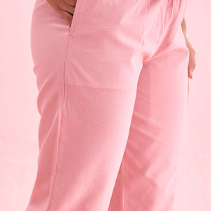 Women Solid Light Pink Cotton Pencil Pant