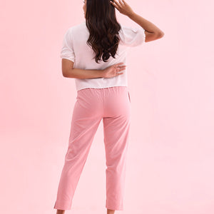 Women Solid Light Pink Cotton Pencil Pant