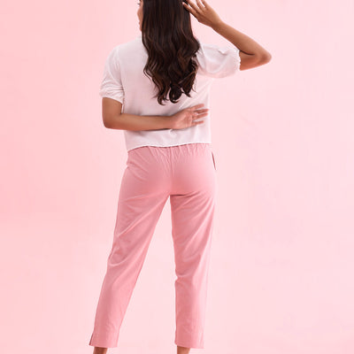 Women Solid Light Pink Cotton Pencil Pant