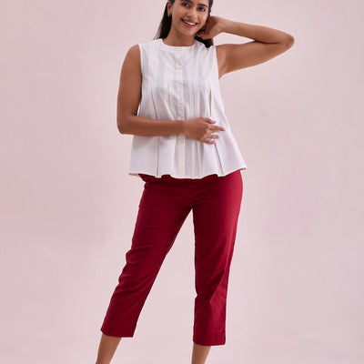 Women Solid Maroon Mid Rise Cropped Pencil Pant
