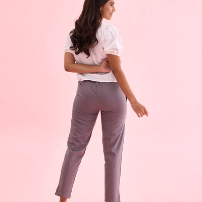Women Solid Medium Grey Cotton Pencil Pant
