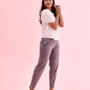Women Solid Medium Grey Cotton Pencil Pant