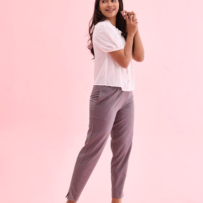 Women Solid Medium Grey Cotton Pencil Pant