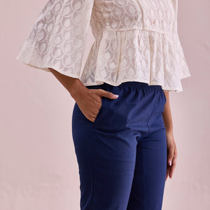 Women Solid Navy Mid Rise Cropped Pencil Pant