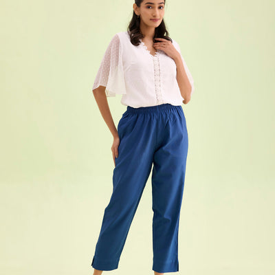 Women Solid Royal Cotton Pencil Pant