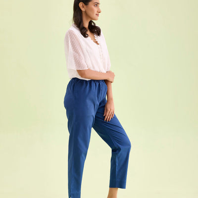 Women Solid Royal Cotton Pencil Pant